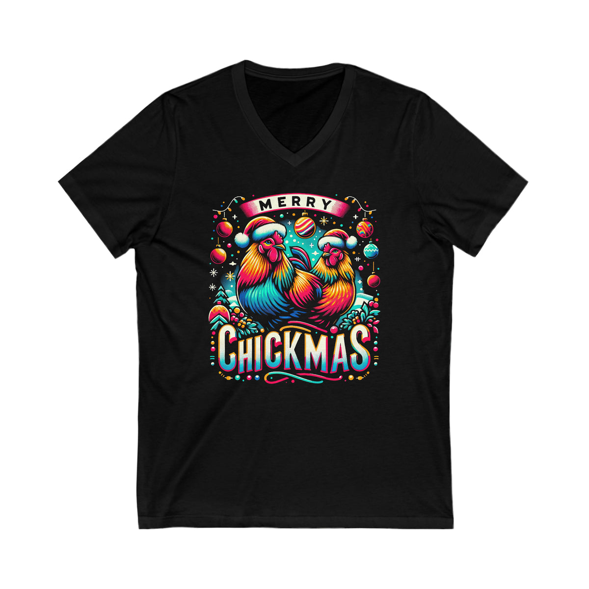 Merry Chickmas Christmas Chicken Shirt | Farm Life Chicken Farmer Gift | Unisex V-neck T-shirt