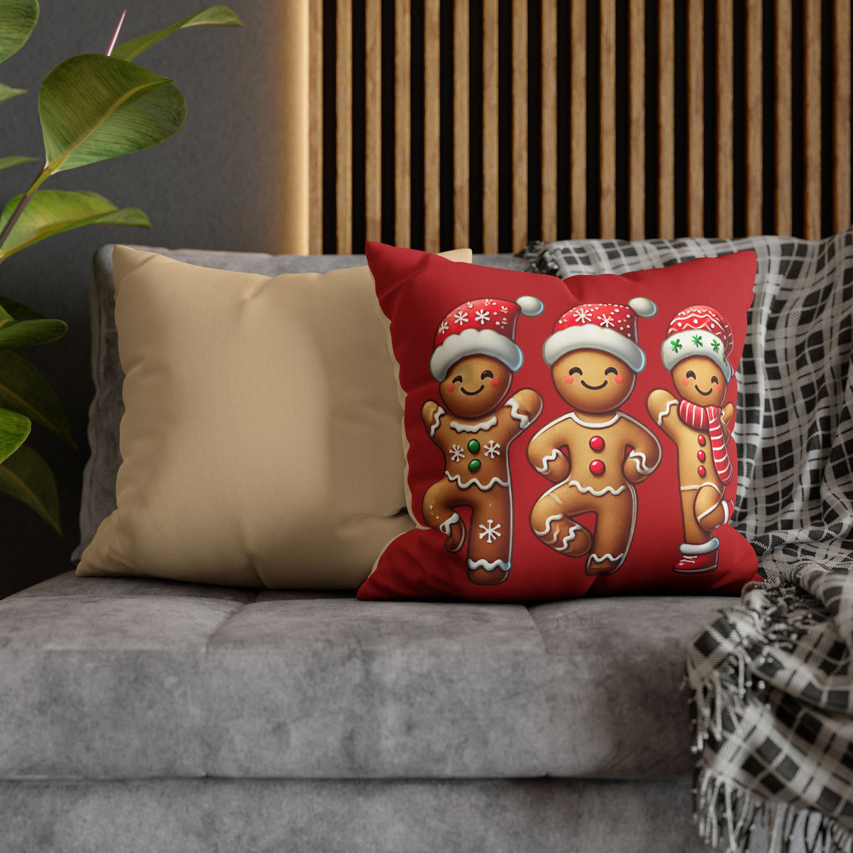 Dancing Gingerbread Cookies Christmas Pillowcase | Cute Gingerbread Man | Christmas Gift For Dancer | Faux Suede Square Pillowcase