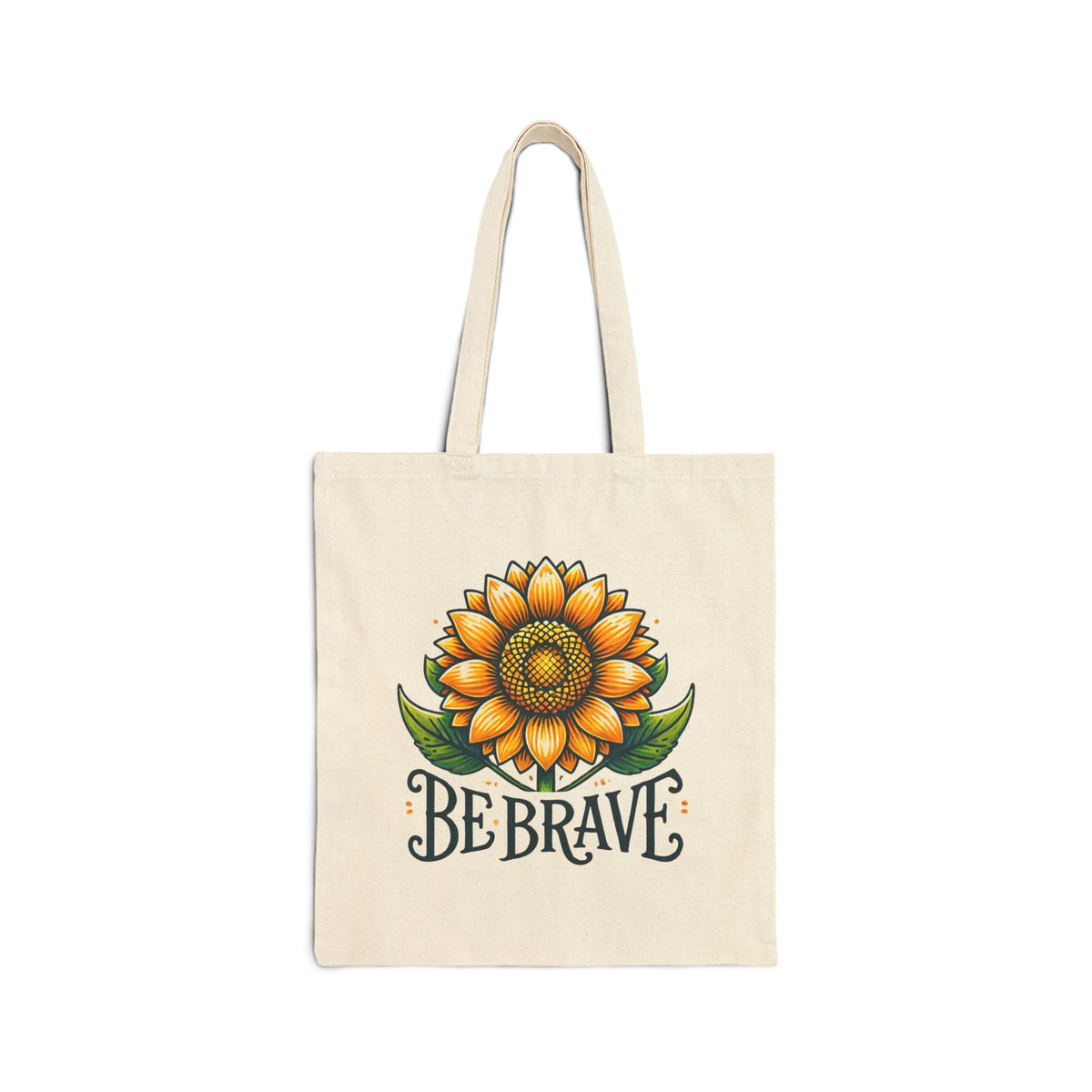 Be Brave Motivational Sunflower Tote Bag | Botanical Bag  Positive Message Empowerment Book Bag | Nature Lover Gift | Cotton Canvas Tote Bag