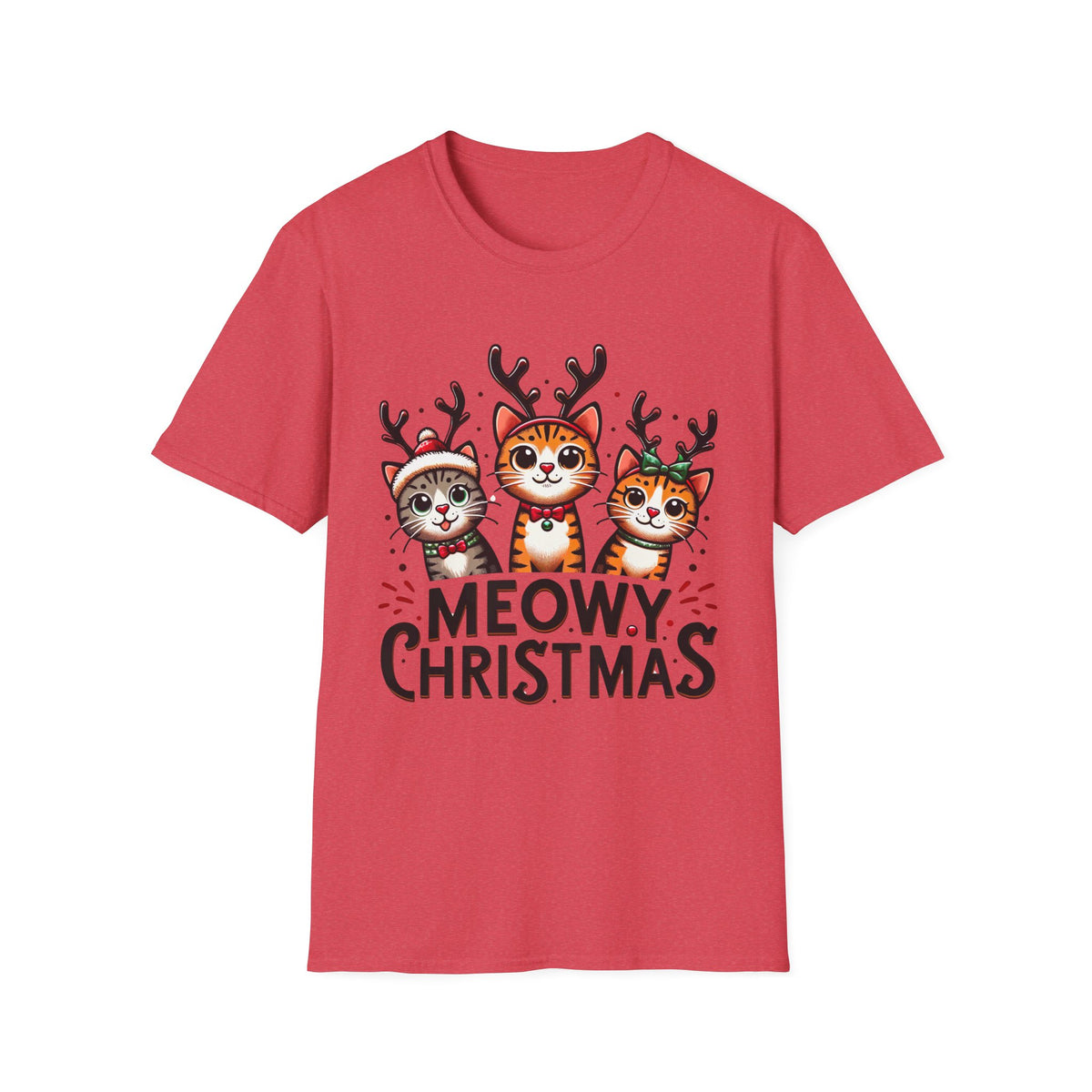 Meowy Christmas Funny Cat Shirt | Cat Lover Gift |  Cute Reindeer Shirt |  Merry Christmas Gift | Unisex Soft Style T-shirt