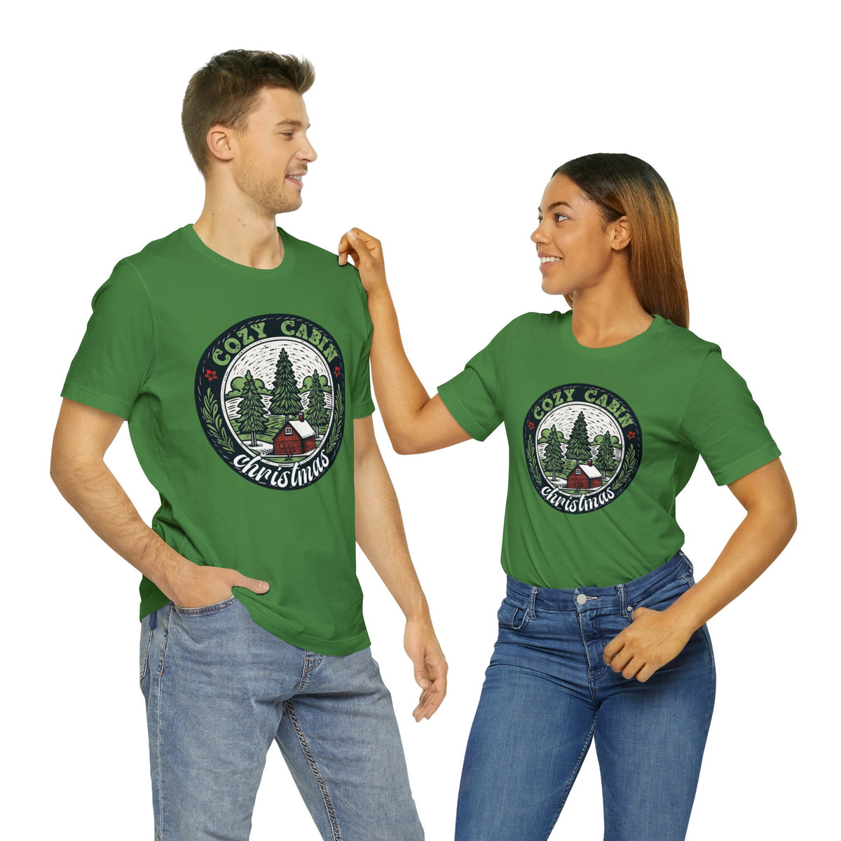 Cozy Cabin Christmas Tree Shirt | Vintage Christmas Gift For Her | Unisex Jersey T-shirt