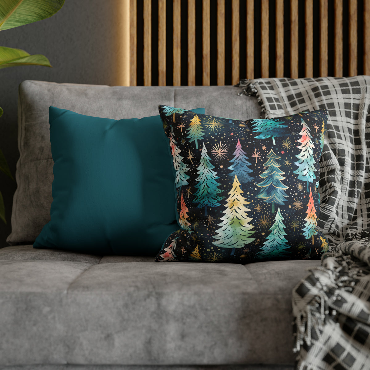 Teal Christmas Tree Throw Pillow Case | Christmas Pillow Home Decor | Faux Suede Decorative Throw Pillow Case