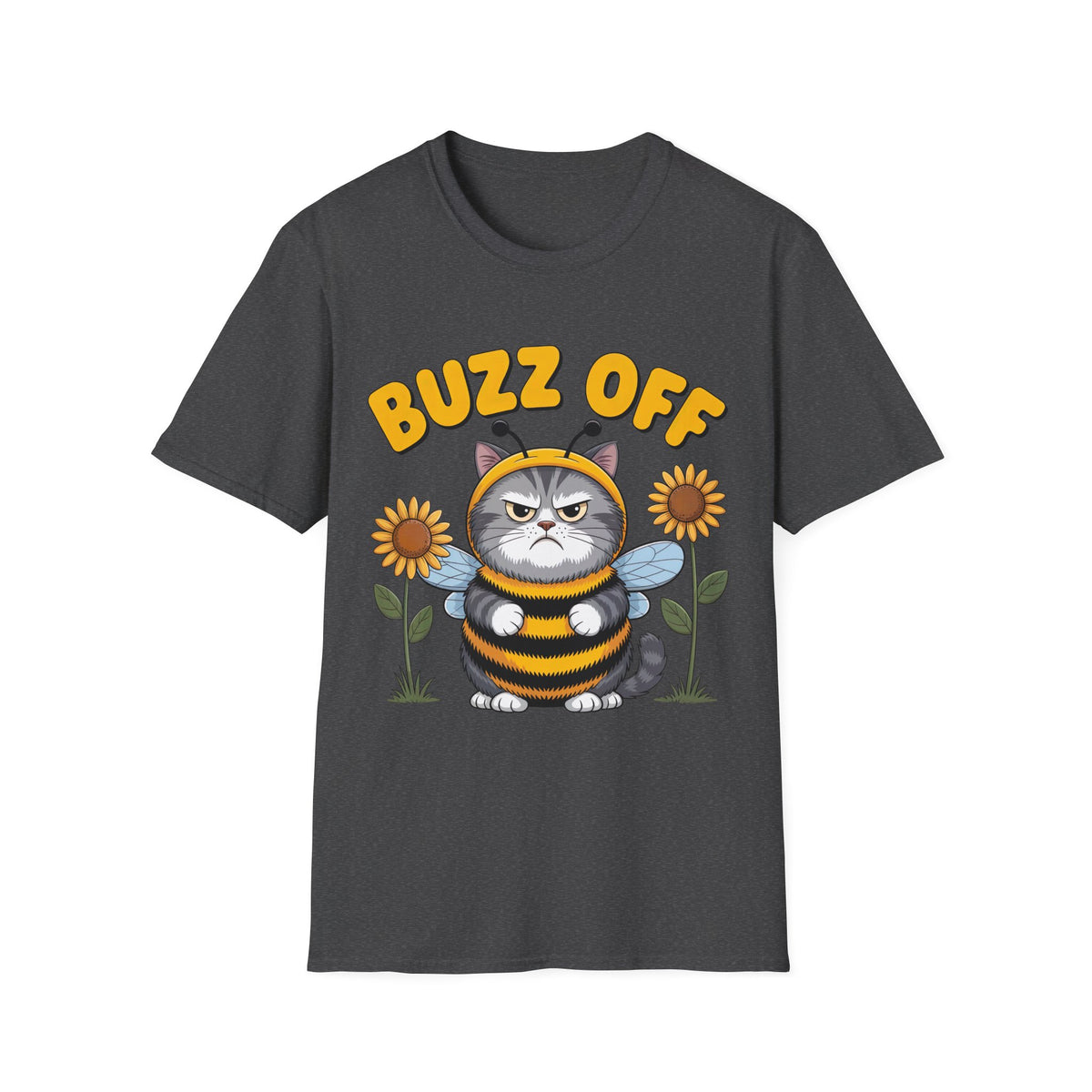 Buzz Off Funny Cat Meme Shirt | Cat Lover Introvert Shirt | Cute Bee Antisocial Shirt | Unisex Soft style T-Shirt