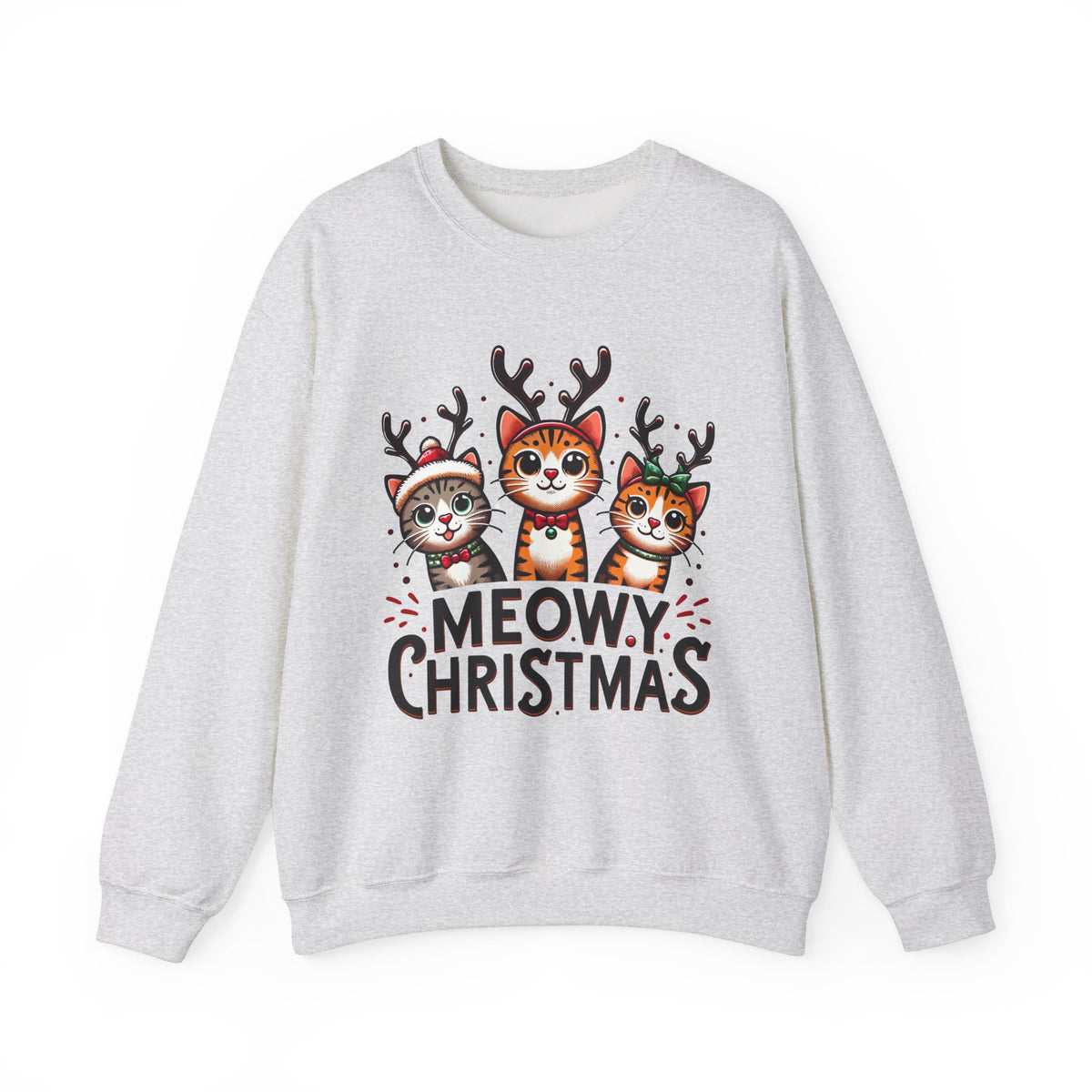 Meowy Christmas Funny Cat Shirt | Cat Lover Gift |  Cute Reindeer Shirt |  Merry Christmas Gift | Unisex Crewneck Sweatshirt