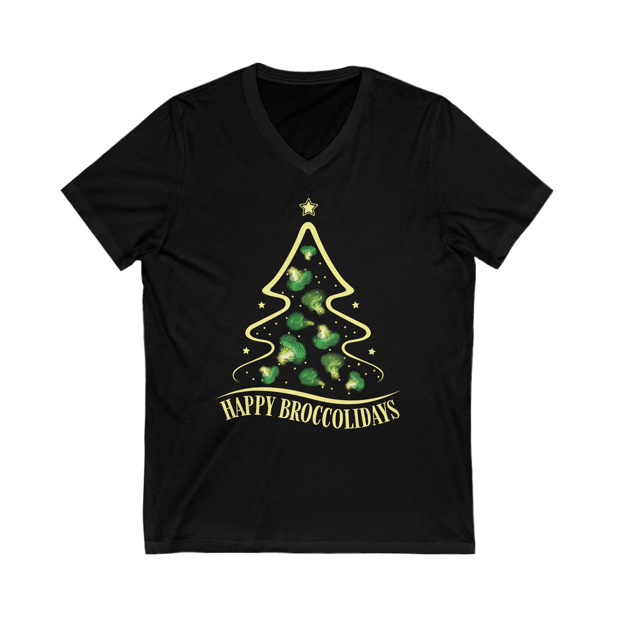 Happy Holiday Broccoli  Christmas Tree Shirt | Funny Broccoli Lover Vegan Gift | Unisex V-neck T-shirt