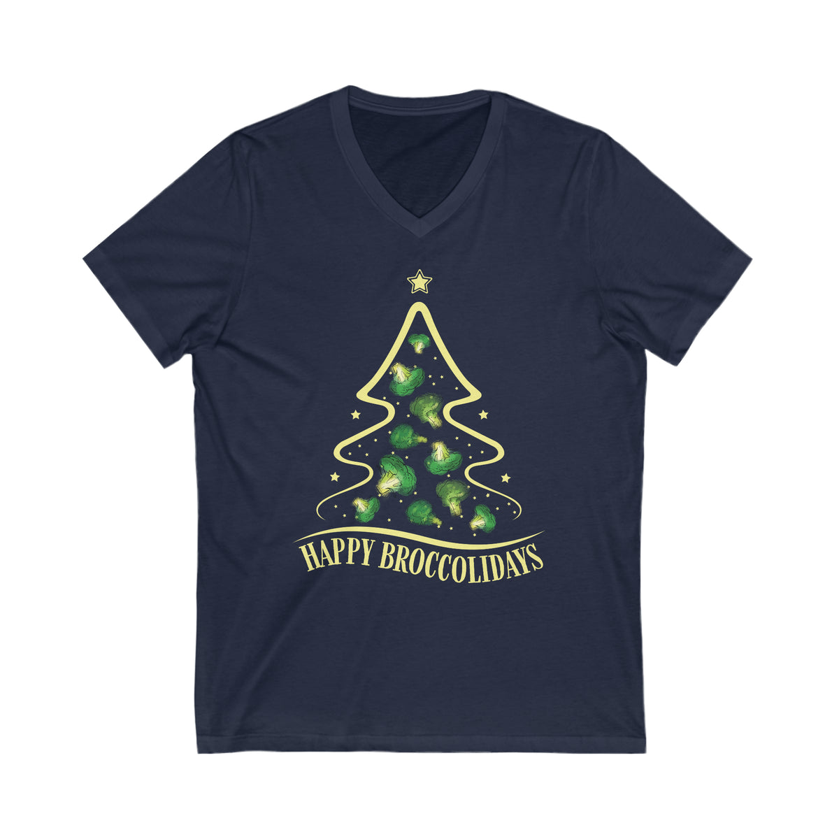 Happy Holiday Broccoli  Christmas Tree Shirt | Funny Broccoli Lover Vegan Gift | Unisex V-neck T-shirt