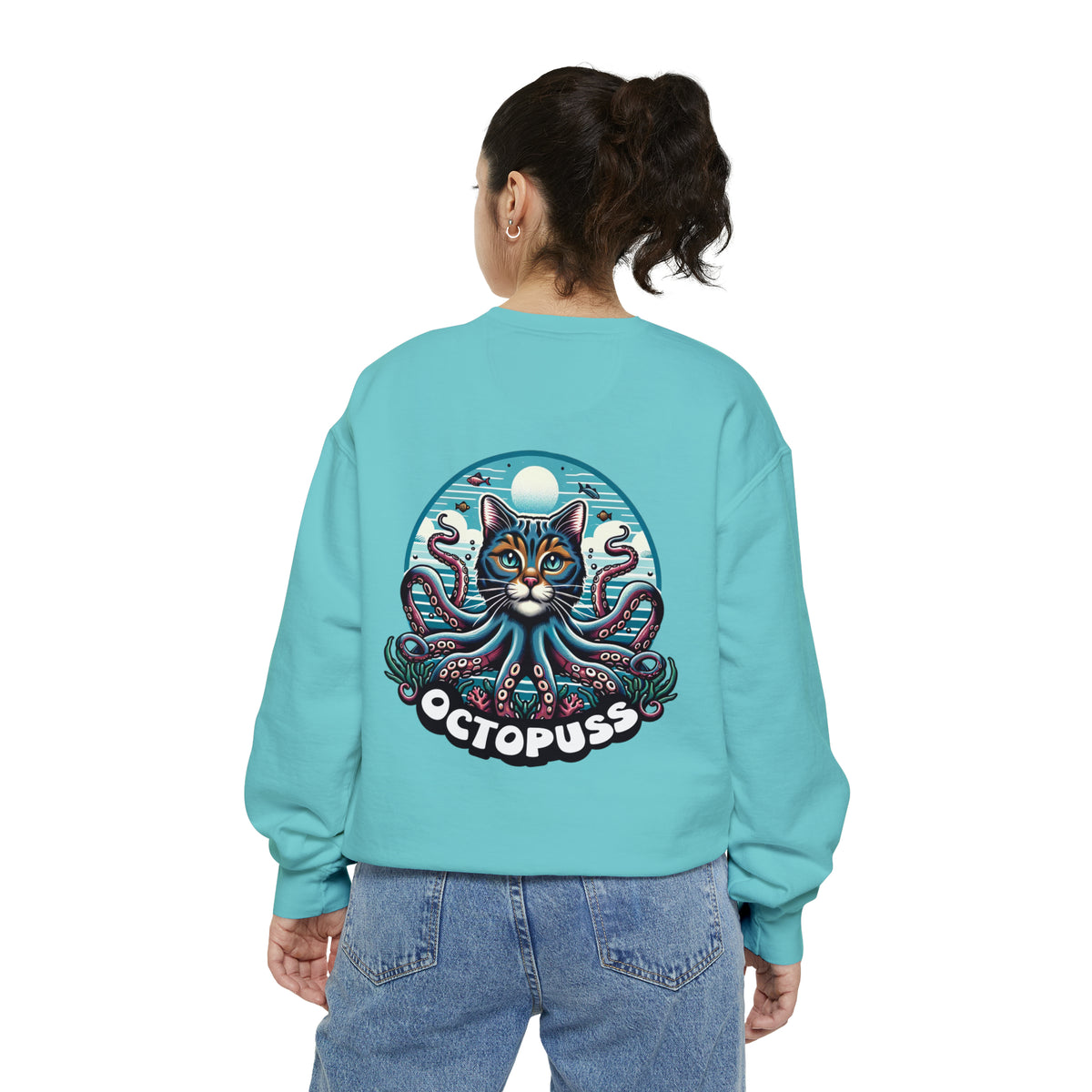 Octopuss Beach Bum Funny Cat Octopus Shirt | Cat Lover Gift | Beach Bum Shirt | Unisex Garment-Dyed Sweatshirt