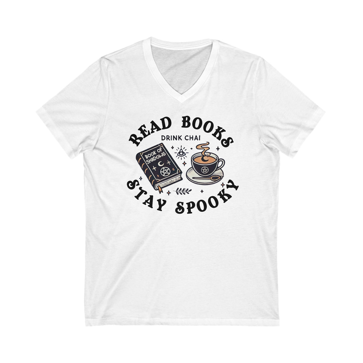 Read Books Drink Chai Be Spooky Vibes Shirt | Chai Tea Lover Gift | Unisex Jersey V-neck T-shirt