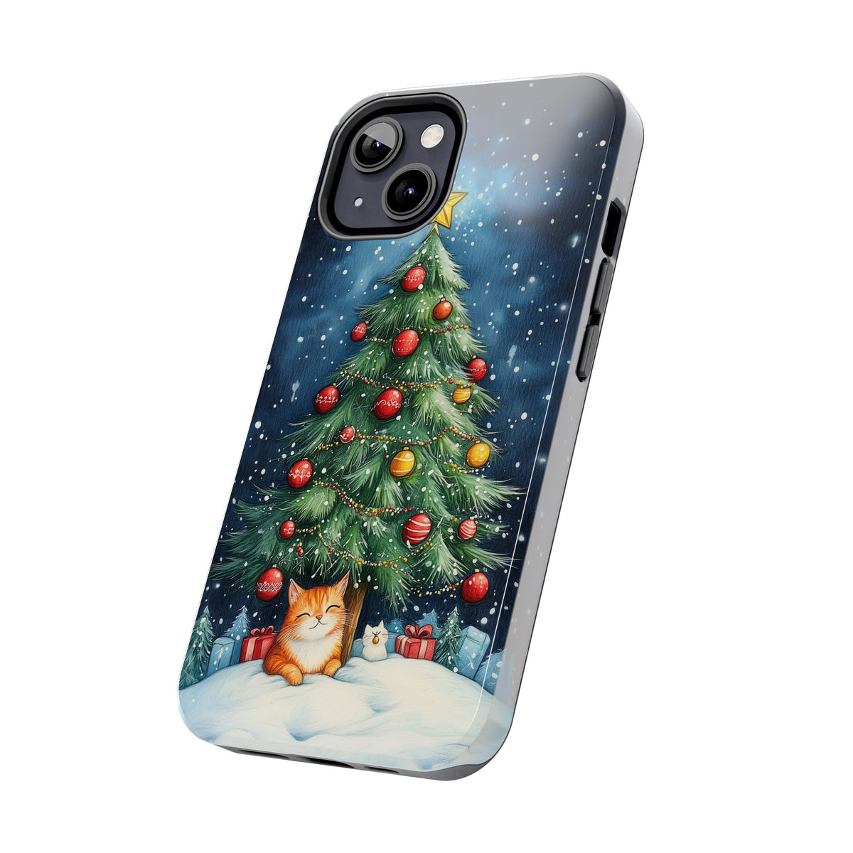 Cute Cat Christmas Tree Phone Case | iPhone 16 15 14 13 Case | Samsung Galaxy S24 S23 S22 S21 Case | Tough Impact-resistant Phone Case