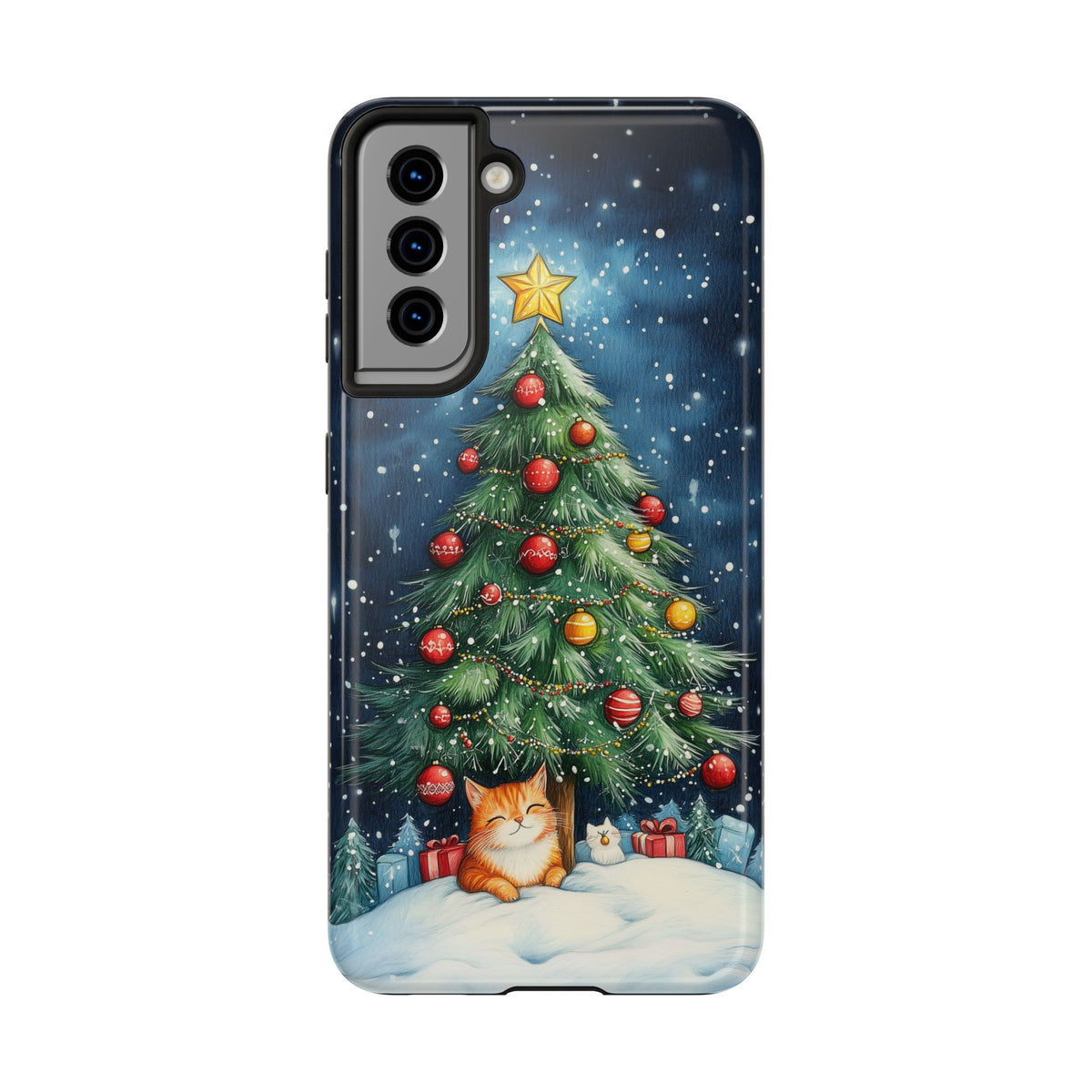 Cute Cat Christmas Tree Phone Case | iPhone 16 15 14 13 Case | Samsung Galaxy S24 S23 S22 S21 Case | Tough Impact-resistant Phone Case