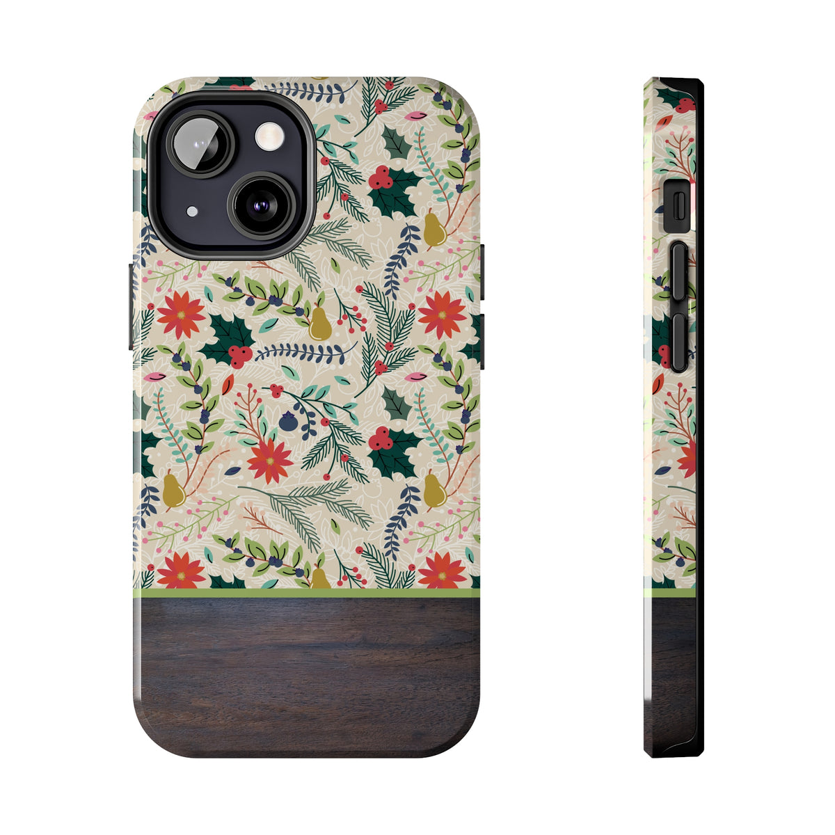 Vintage Christmas iPhone Case | iPhone 15 14 13 12 11 Phone Case | Christmas Holly Gift | Tough Impact-resistant Phone Case
