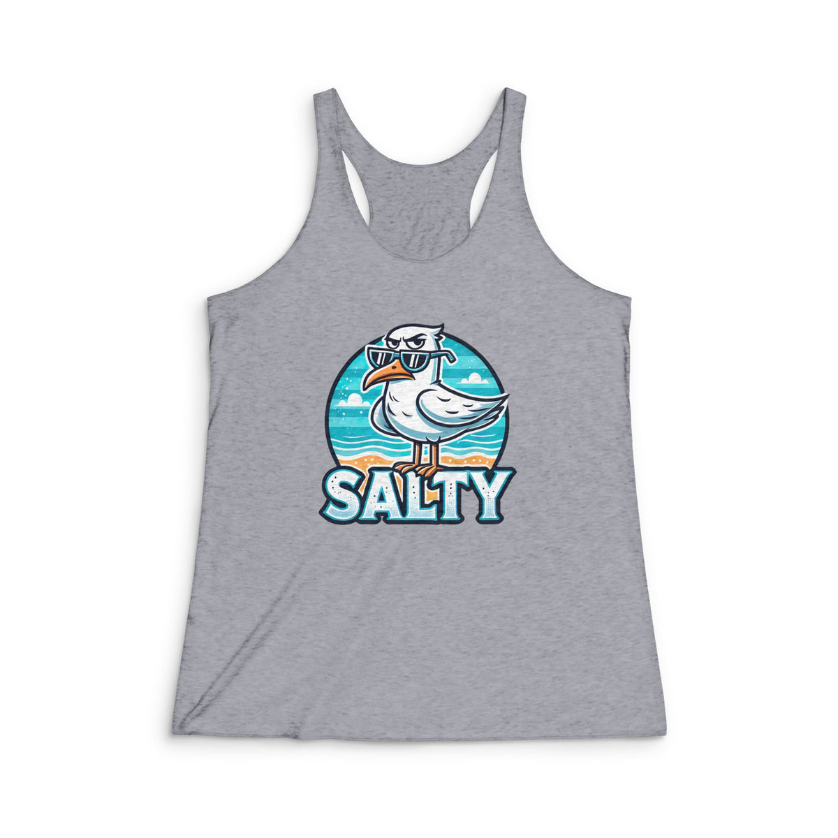 Salty Seagull Funny Beach Bum Beach Shirt | Seagull T-shirt | Summer Vibes Beach Gift | Women's Tri-Blend Racerback Tank Top