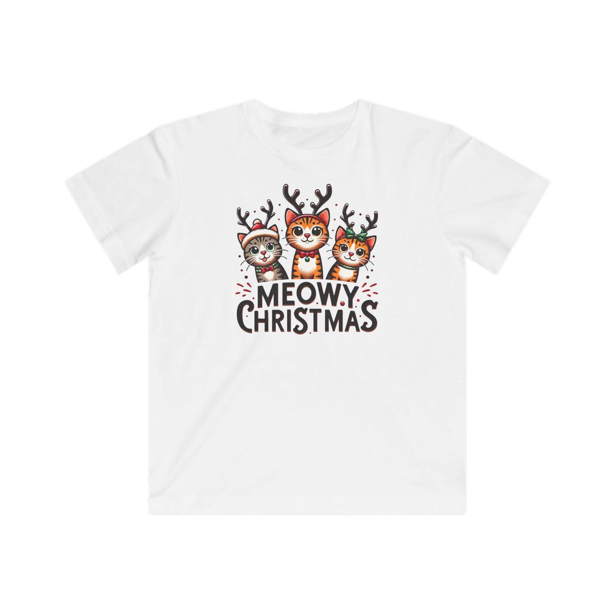 Meowy Christmas Funny Cat Shirt | Cat Lover Gift |  Cute Reindeer Shirt |  Merry Christmas Gift  | Kids Fine Jersey Tee