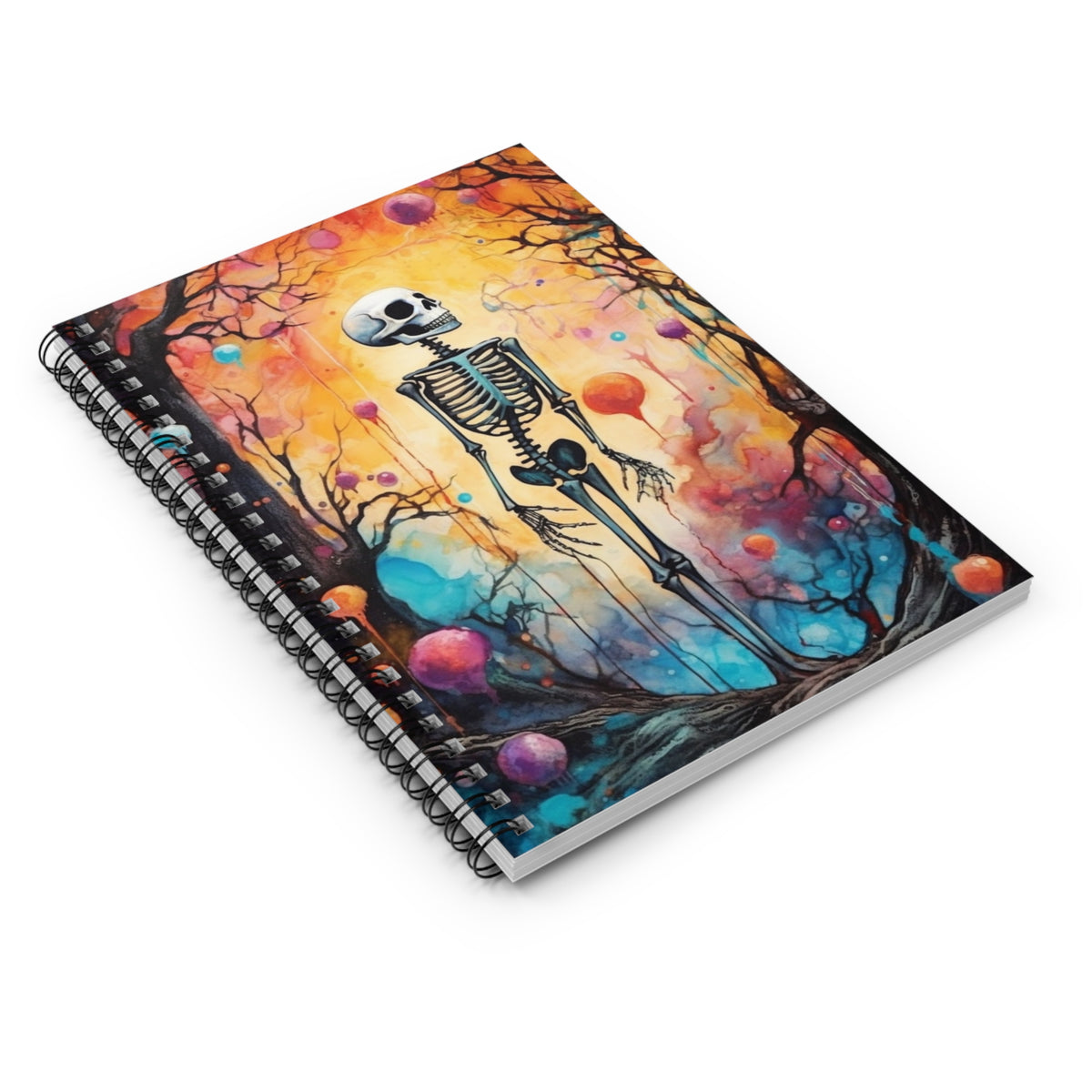 Halloween Skeleton Watercolor Art Journal Notebook | Skeleton Art Gift |  Ruled Line Spiral Notebook