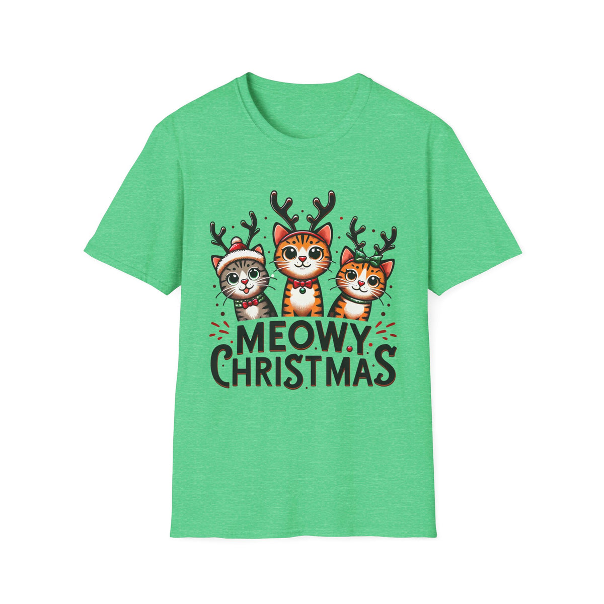 Meowy Christmas Funny Cat Shirt | Cat Lover Gift |  Cute Reindeer Shirt |  Merry Christmas Gift | Unisex Soft Style T-shirt