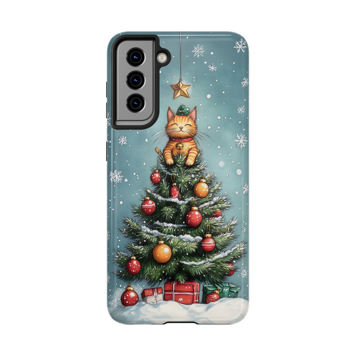 Cute Cat Christmas Tree Phone Case | iPhone 16 15 14 13 Case | Samsung Galaxy S24 S23 S22 S21 Case | Tough Impact-resistant Phone Case