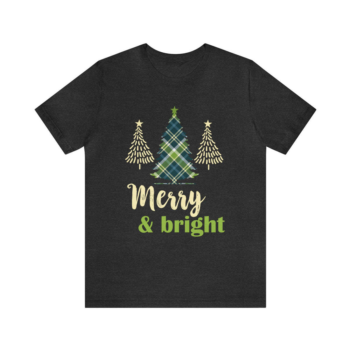 Merry & Bright Christmas Tree Plaid Shirt | Cute Christmas Gift | Unisex Jersey T-shirt