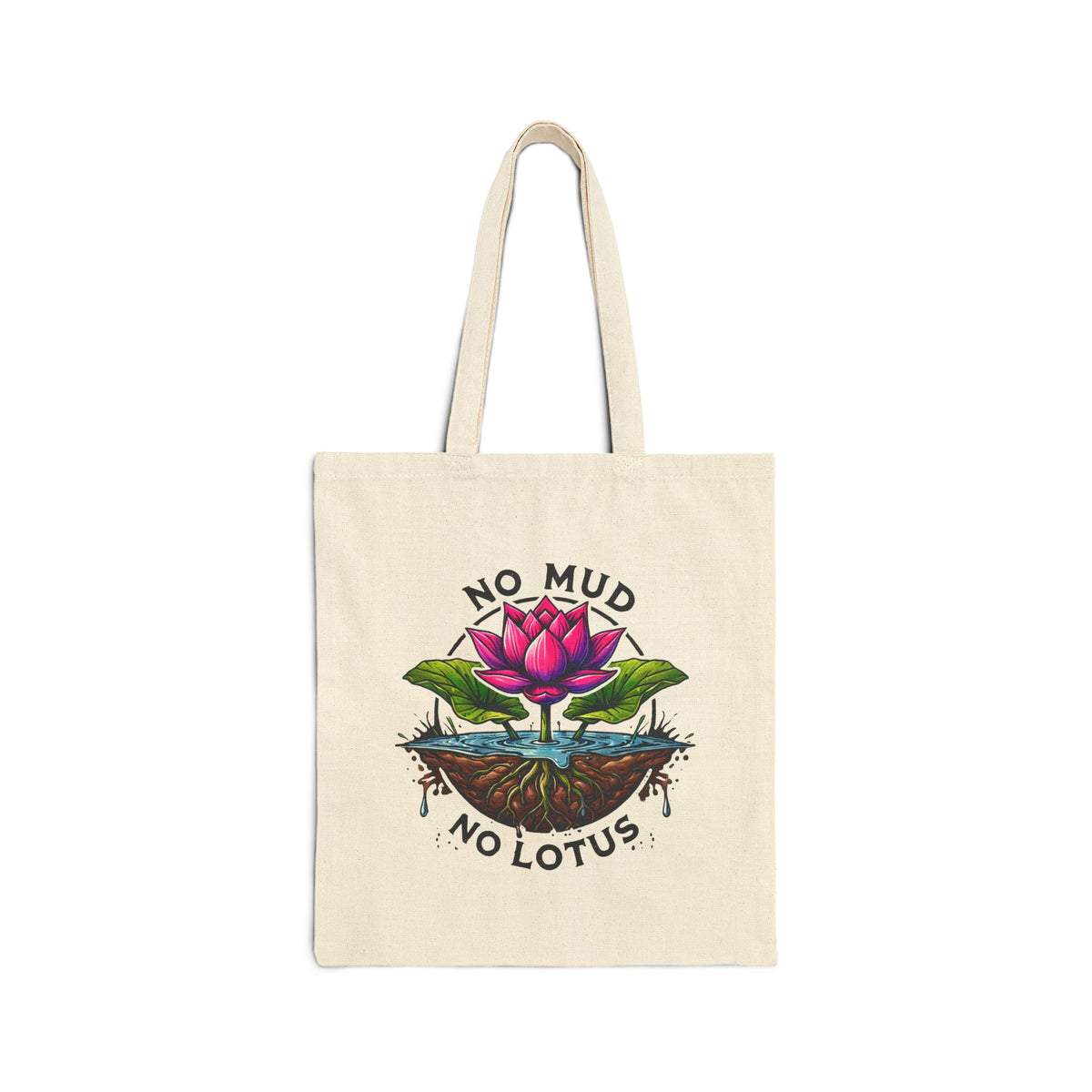 No Mud No Lotus Inspirational Quote Tote | Lotus Flower Zen Tote Bag | Mindfulness Gift For Her | Positive Thoughts Yoga Bag | Cotton Canvas Tote Bag