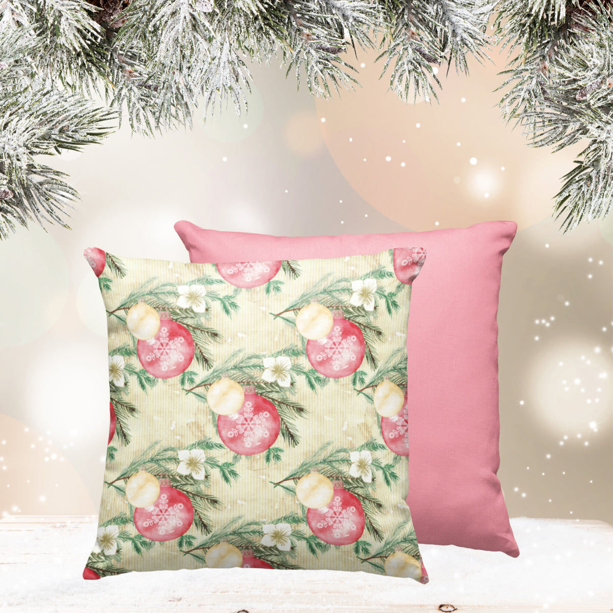 Retro Pink Ornaments Christmas Pillow