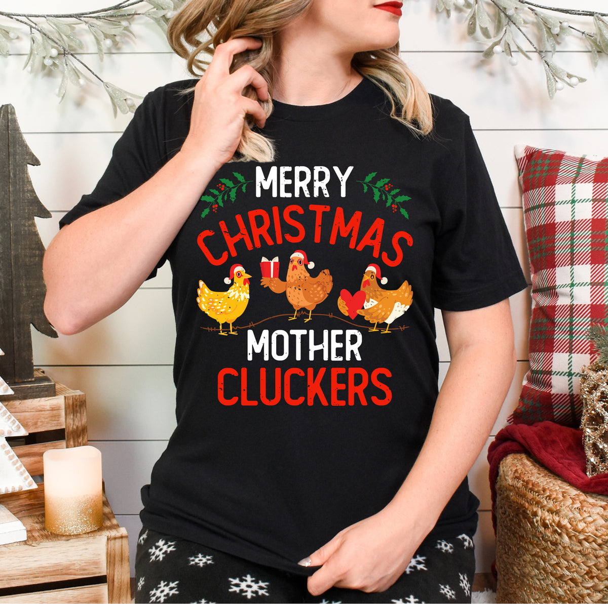Funny Merry Christmas Chicken Shirt  | Black Unisex Jersey T-shirt