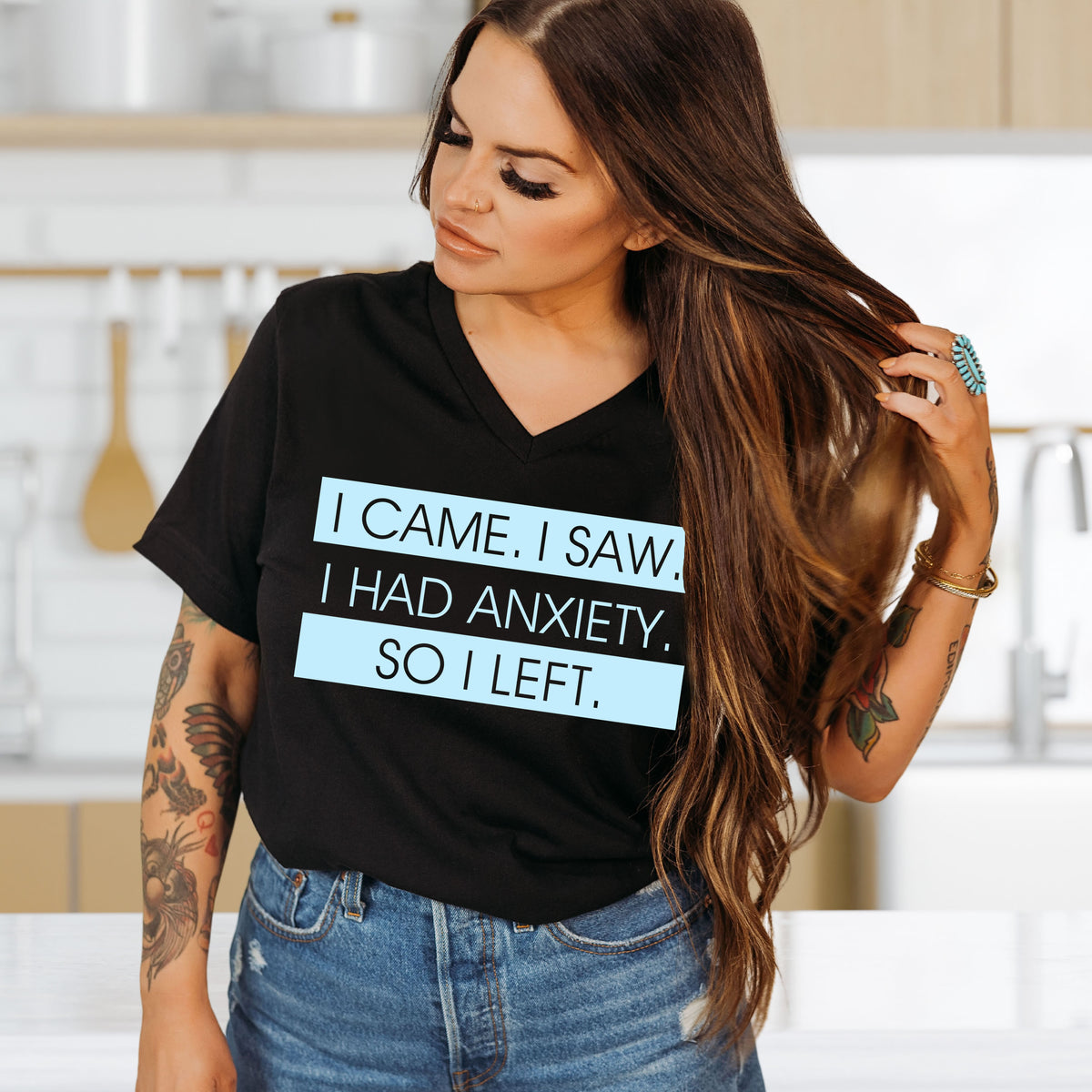 I Had Anxiety So I Left Funny Shirt | Black V-neck T-shirt