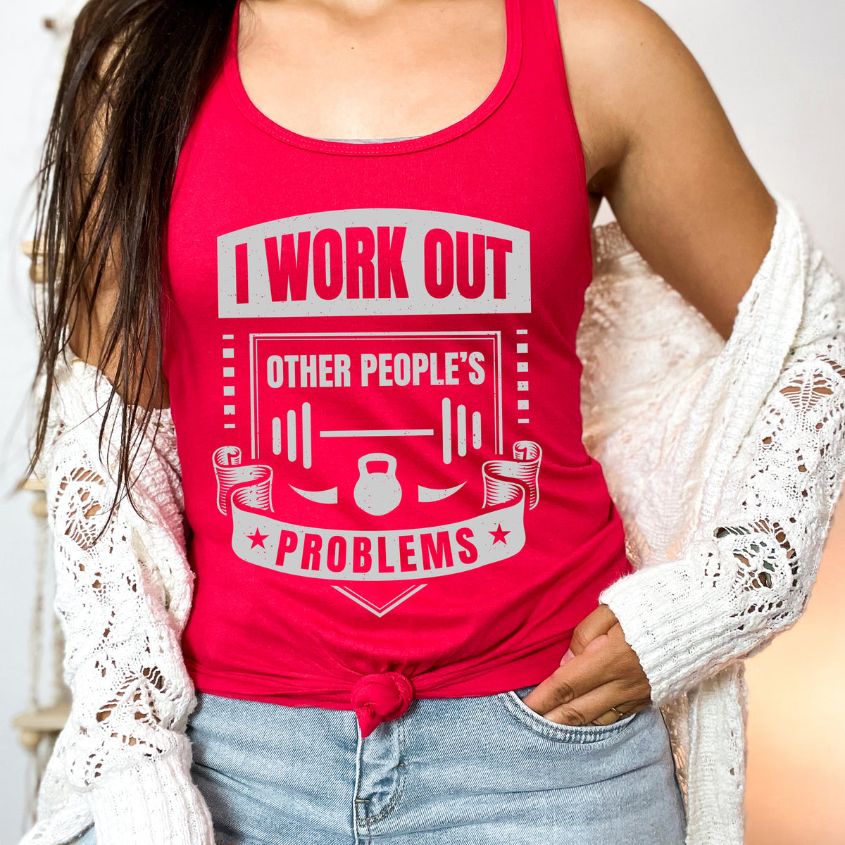 I Work Out Funny School Psychologist Shirt  | Red Racerback Tank Top