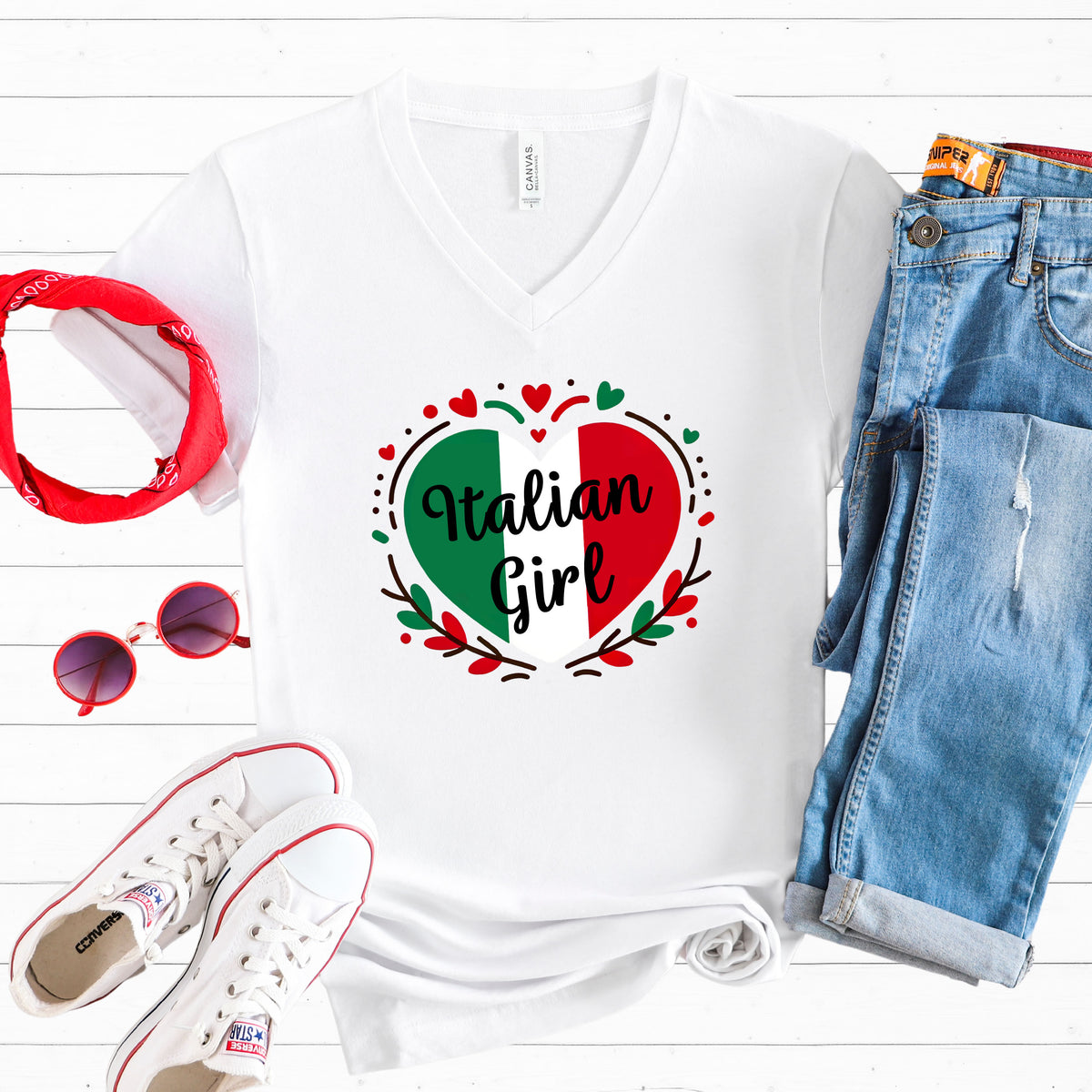 Italian Girl Cute Italy Trip shirt | Italy Lover Shirt | White V-neck T-shirt