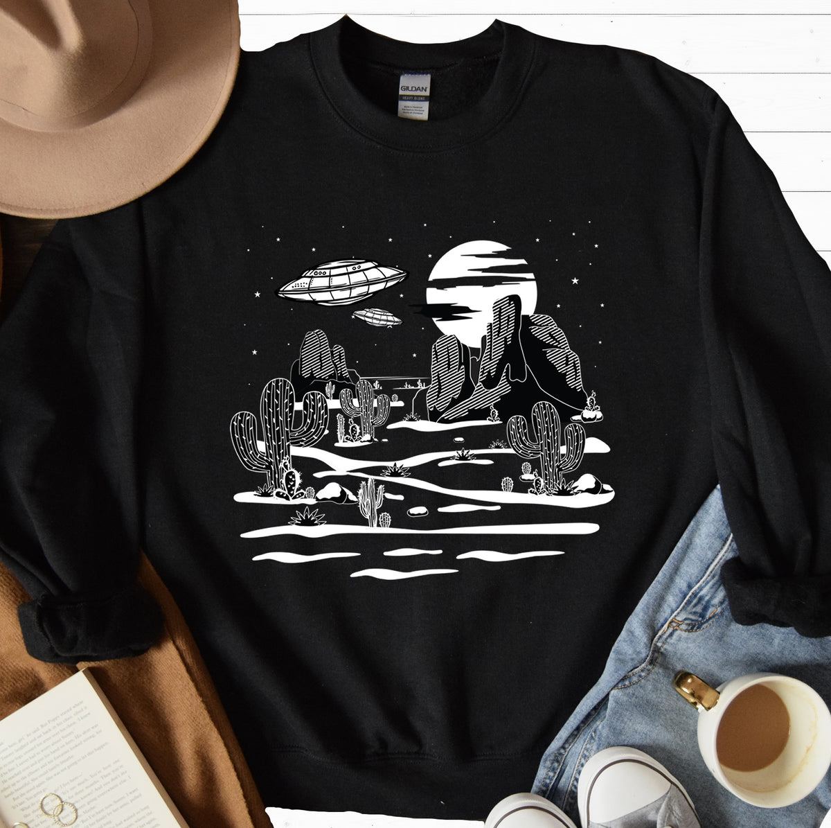 UFO Desert Camping Adventure Shirt  | Black Sweatshirt