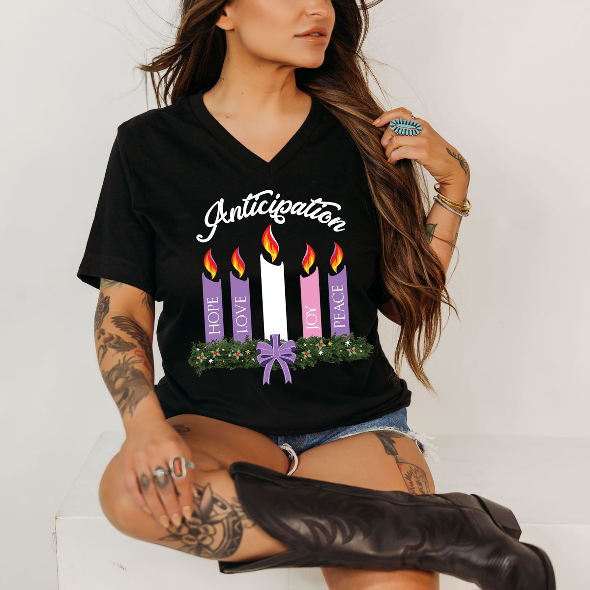 Advent Wreath Candles Christian Shirts | Black N-neck T-shirt