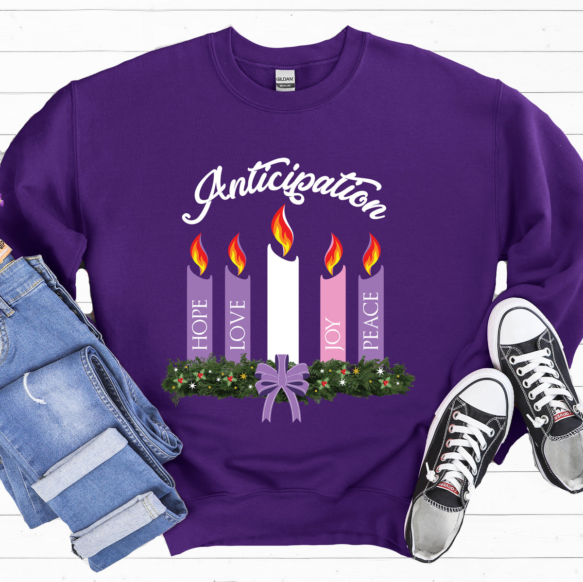 Advent Wreath Candles Christian Shirts | Purple Crewneck Sweatshirt