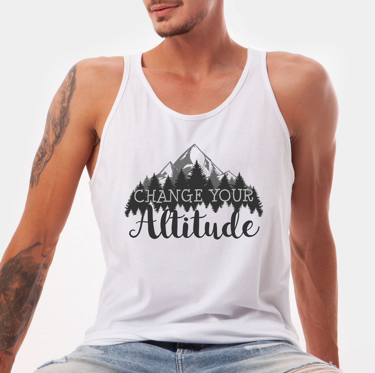 Change Your Altitude Hiking Adventure Shirt | White Unisex Jersey Tank Top