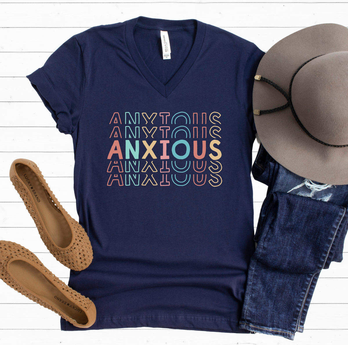 Anxiety Shirt | Mental Health Gift For Mom | Soft Tshirt | Anxiety Gift For Her | Unisex Jersey V-neck T-shirt