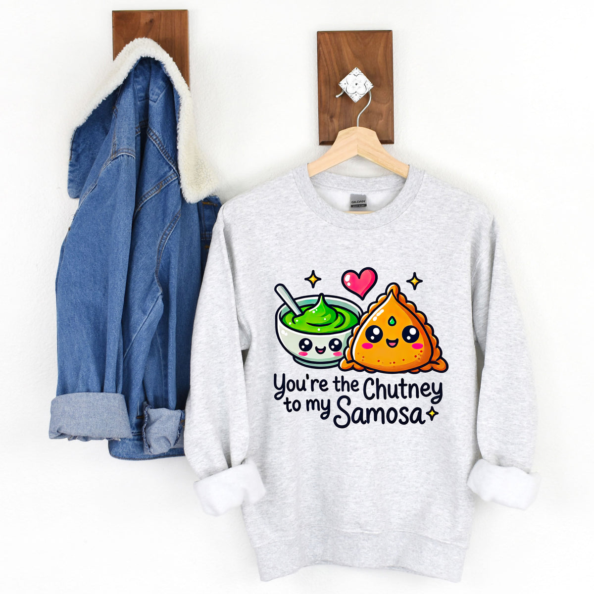 Chutney Samosas Funny Indian Food Shirt  | Ash Crewneck Sweatshirt