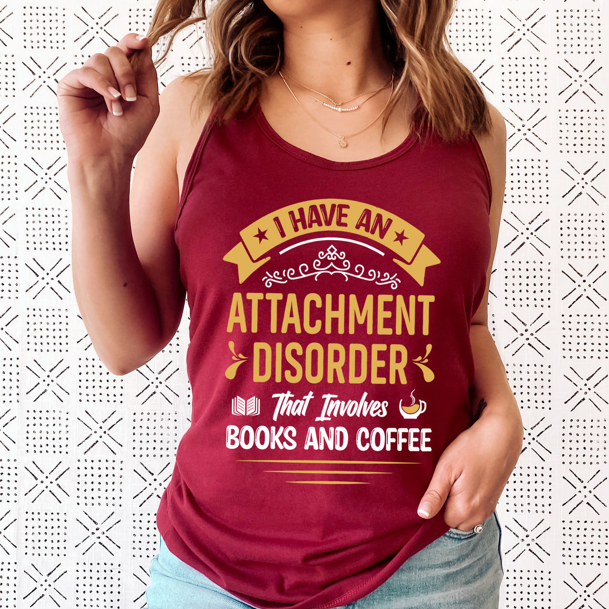 Attachment Disorder Funny Book Lover Shirt | | Cardinal Red Racerback Tank Top