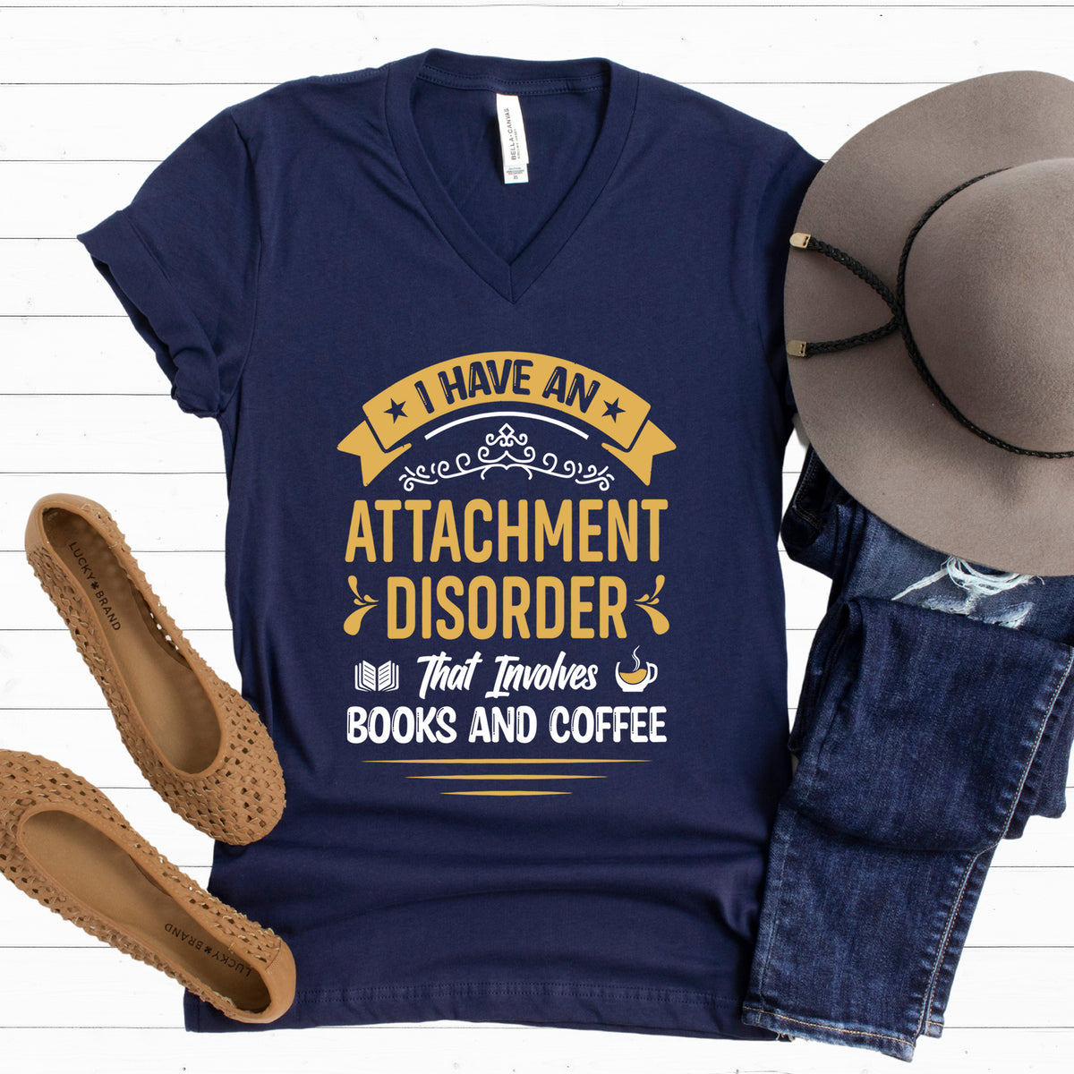 Attachment Disorder Funny Book Lover Shirt  | Navy Blue V-neck T-shirt