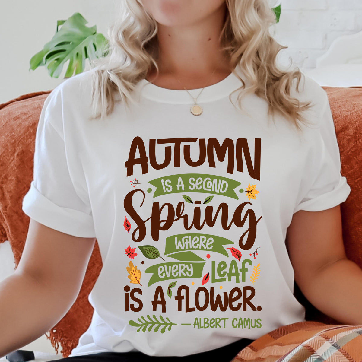 Fall Flower Albert Camus Quote Shirt | White Unisex Soft Style T-shirt