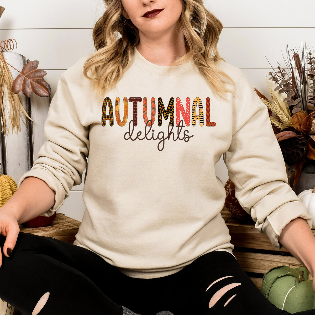 Autumnal Delights Fall Shirt  | Sand Crewneck Sweatshirt