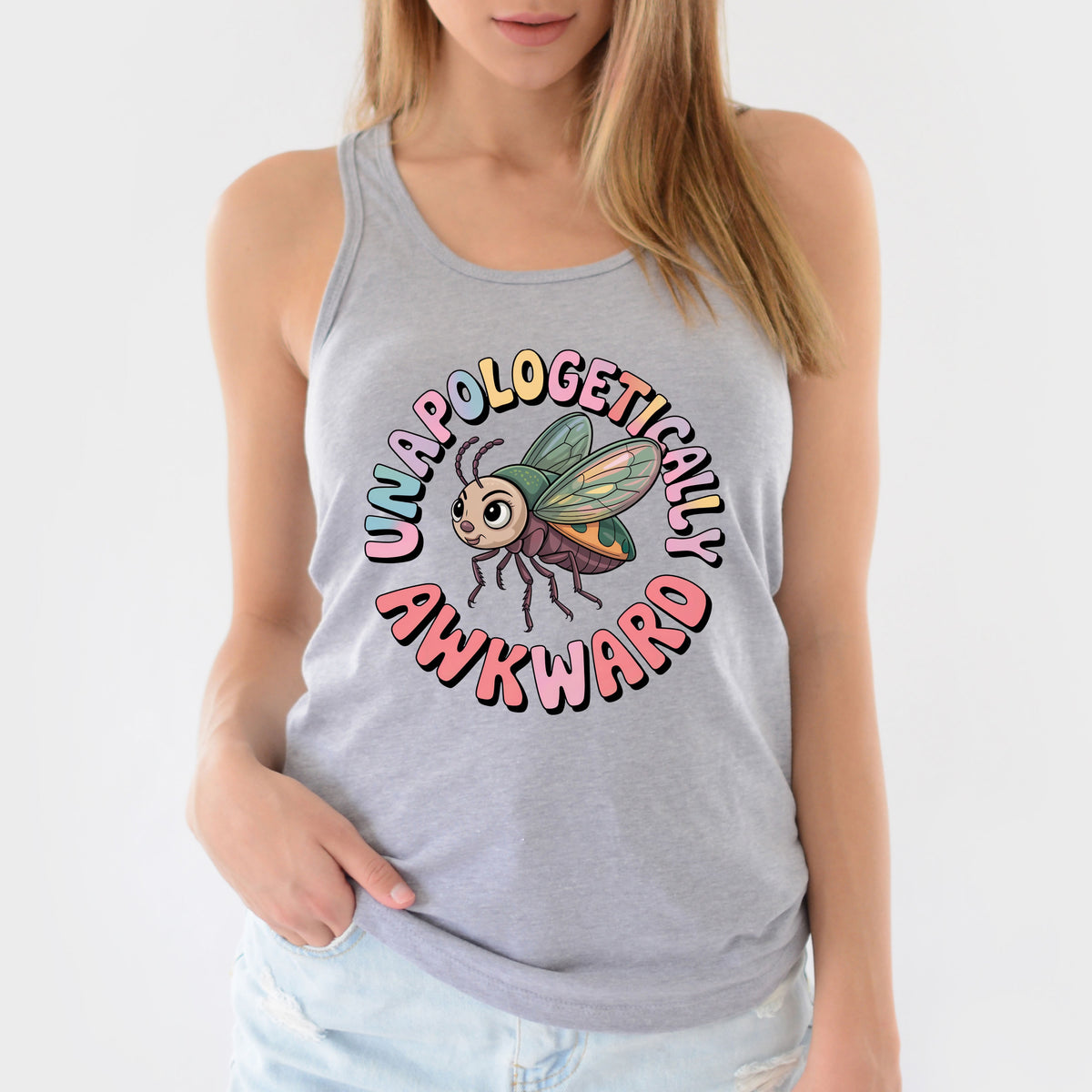 Unapologetically Awkward Funny Bug Shirt | Athletic Heather Racerback Tank Top
