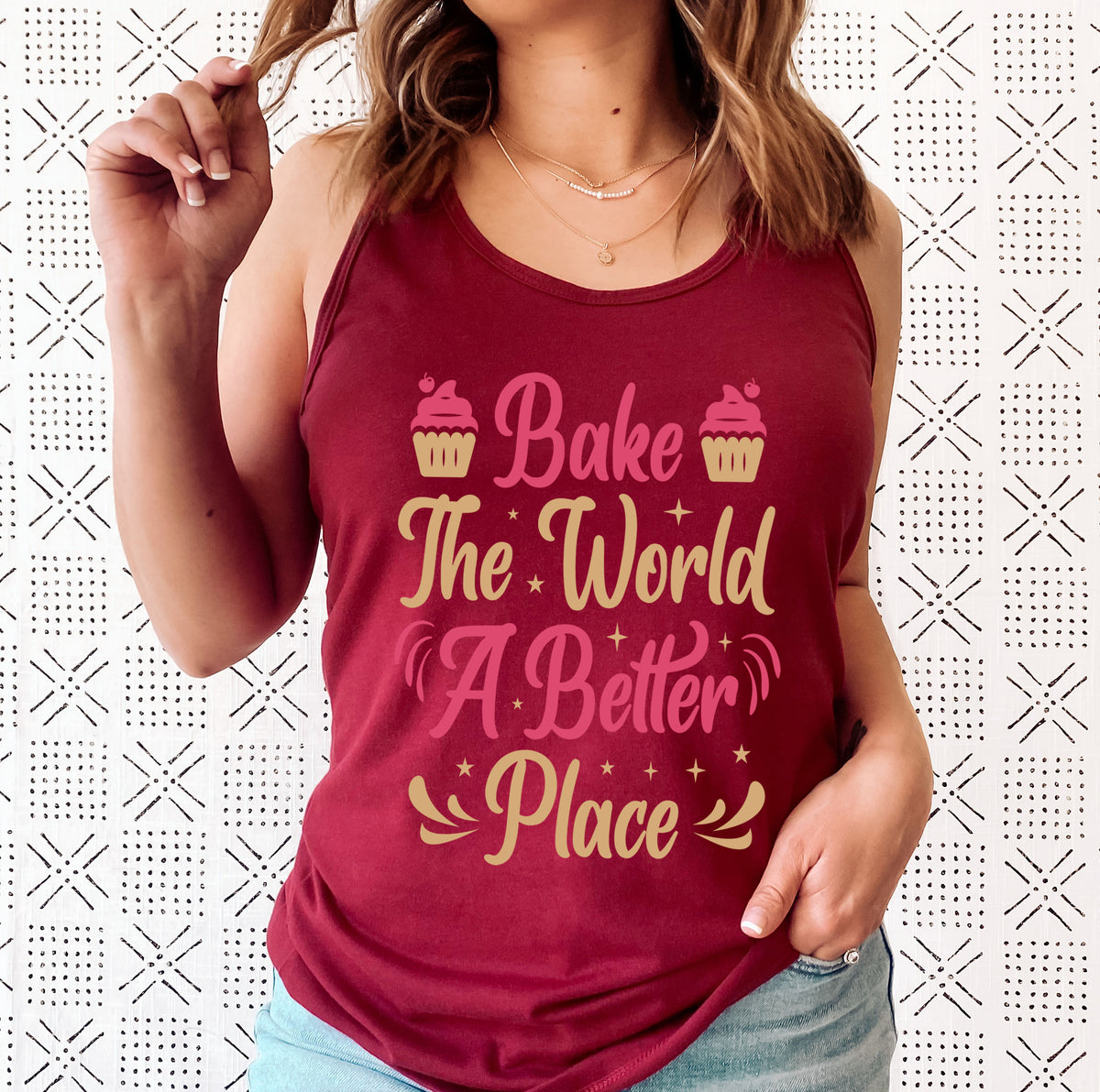 Bake the World a Better Place Baking Shirt  | Maroon Racerback Tank Top