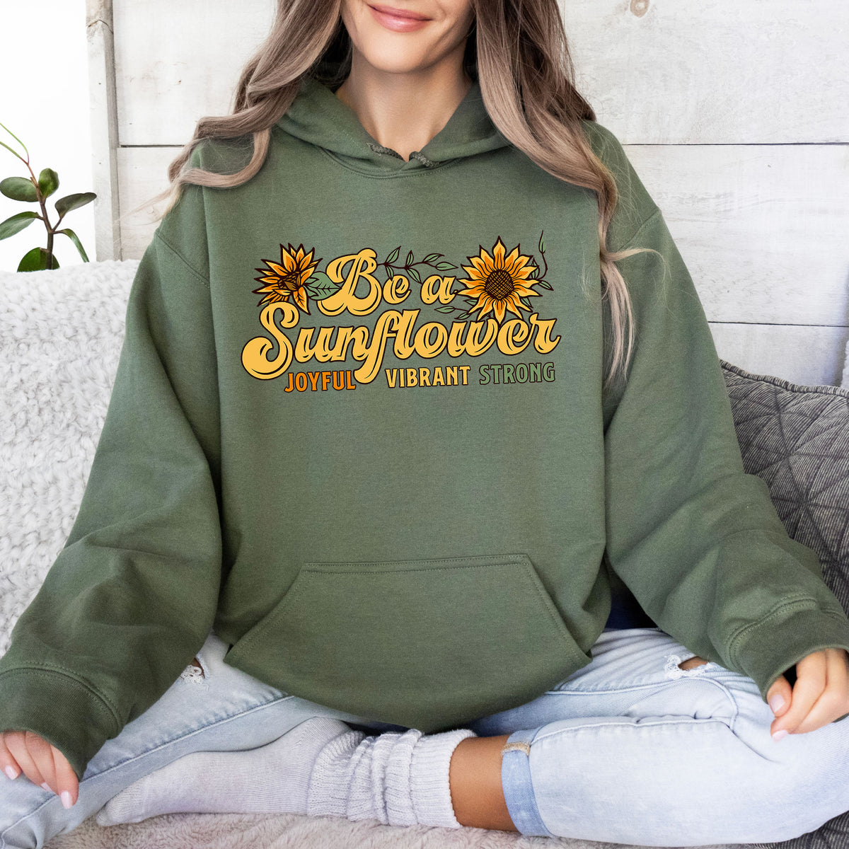 Be a Sunflower Girl Power Sunflower Shirt  | Military Green Unisex Hoodie