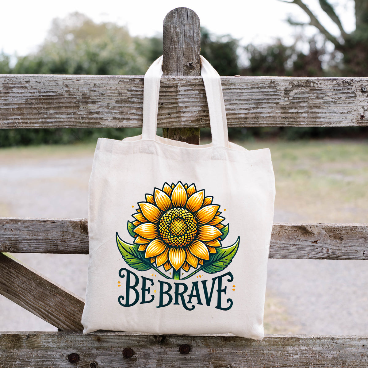 Be Brave Motivational Sunflower Tote Bag