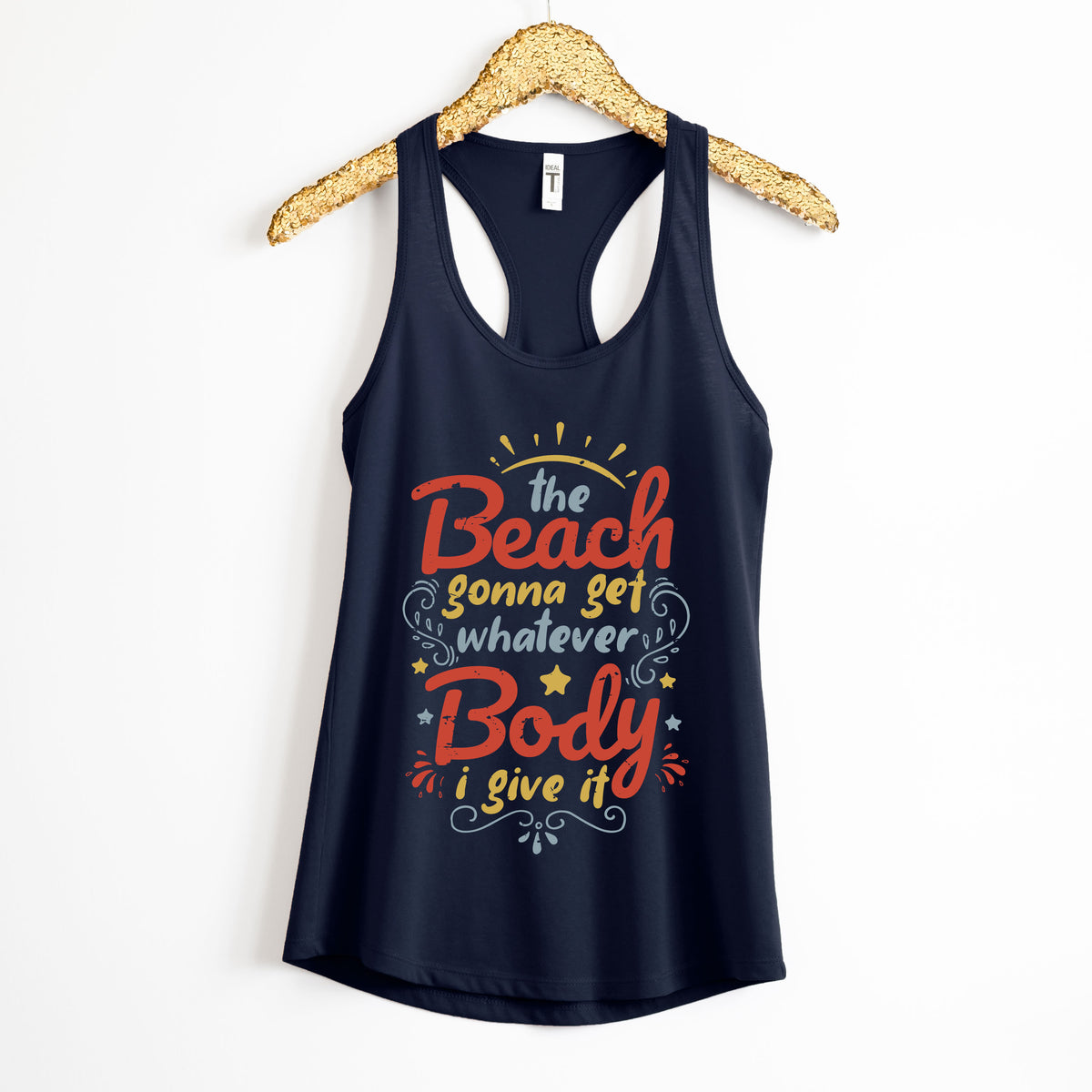 Beach Body Anti Diet Culture Funny Shirt | Navy Blue Racerback Tank Top