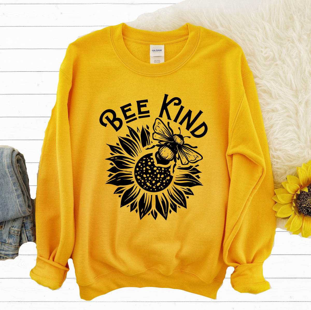 Bee Kind Inspirational Sunflower Shirt | Gold Sweatshirt
