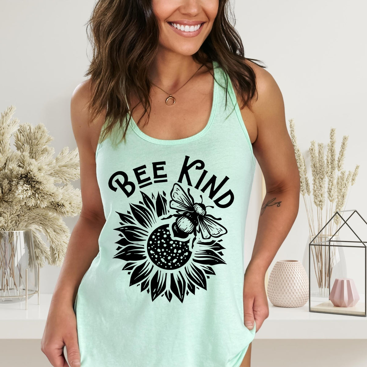 Be Kind Cute Bee Shirt | Bee Lover Gift for Her | Mint Racerback Tank Top