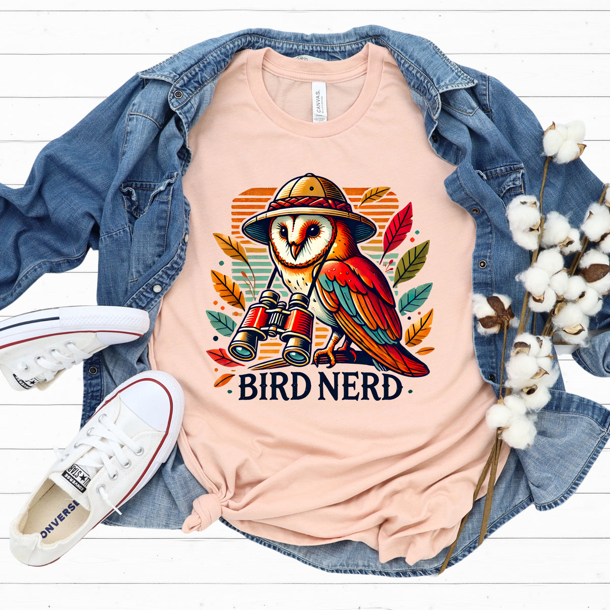 Funny Bird Nerd Owl Shirt | Heather Peach Jersey T-shirt