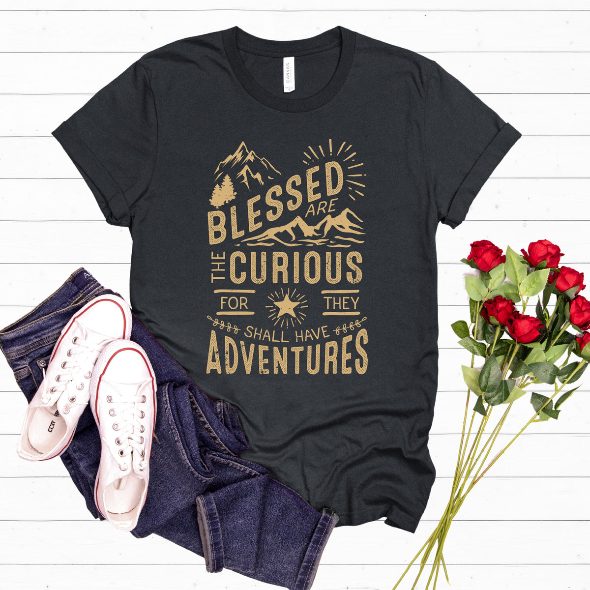 Blessed Curious LOTR Adventure Hiking Shirt | Dark Grey Heather Tshirt