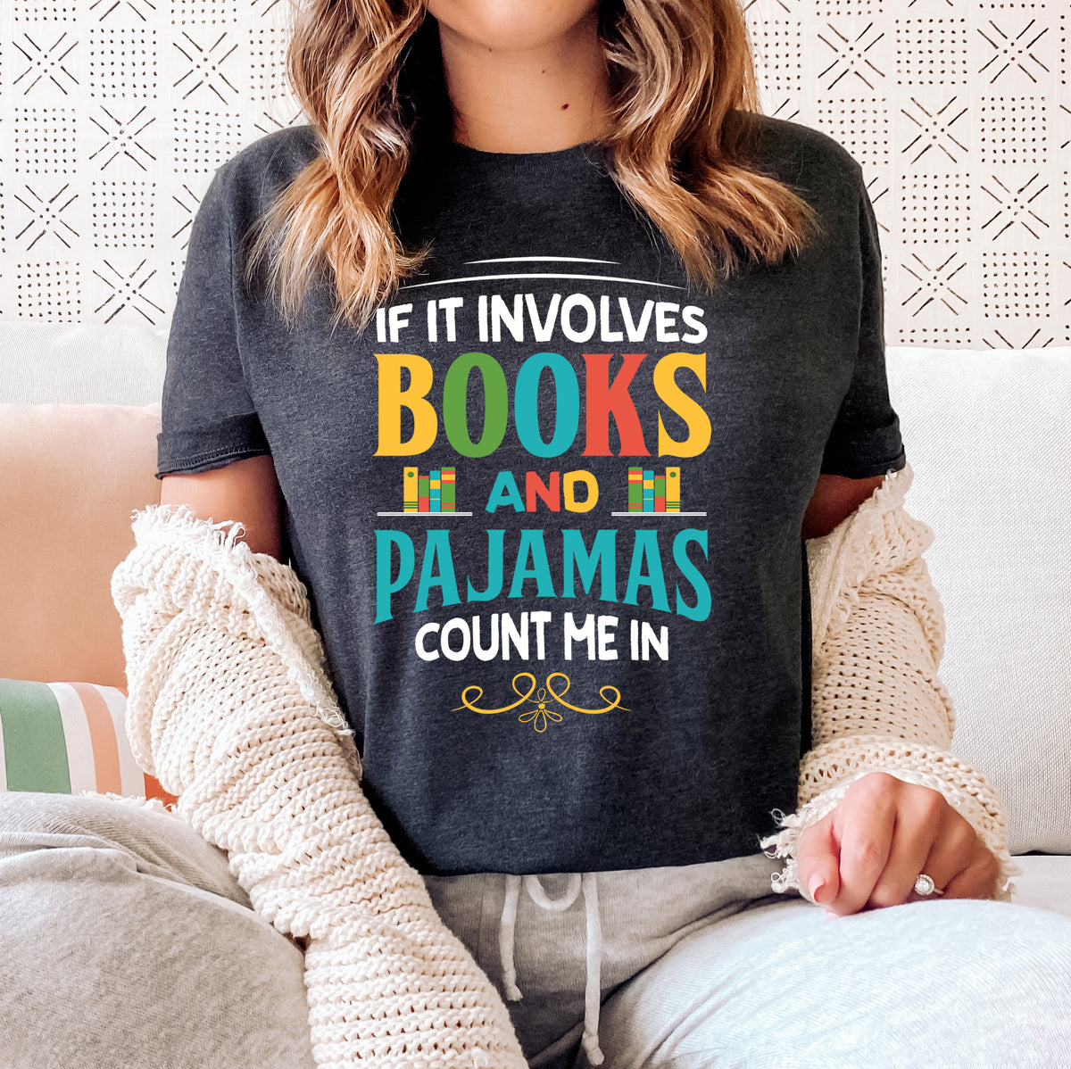 Books Pajamas Funny Book Worm Reading Shirt  | Heather Dark Grey Unisex Jersey T-shirt