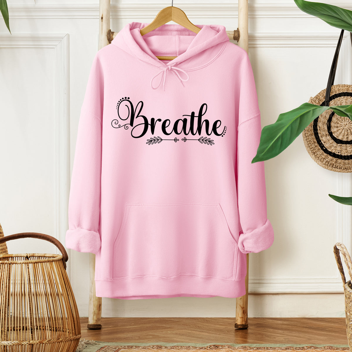 Breathe Yoga Lover Meditation Shirt | Yoga Meditation Gift  | Light Pink Unisex Hoodie