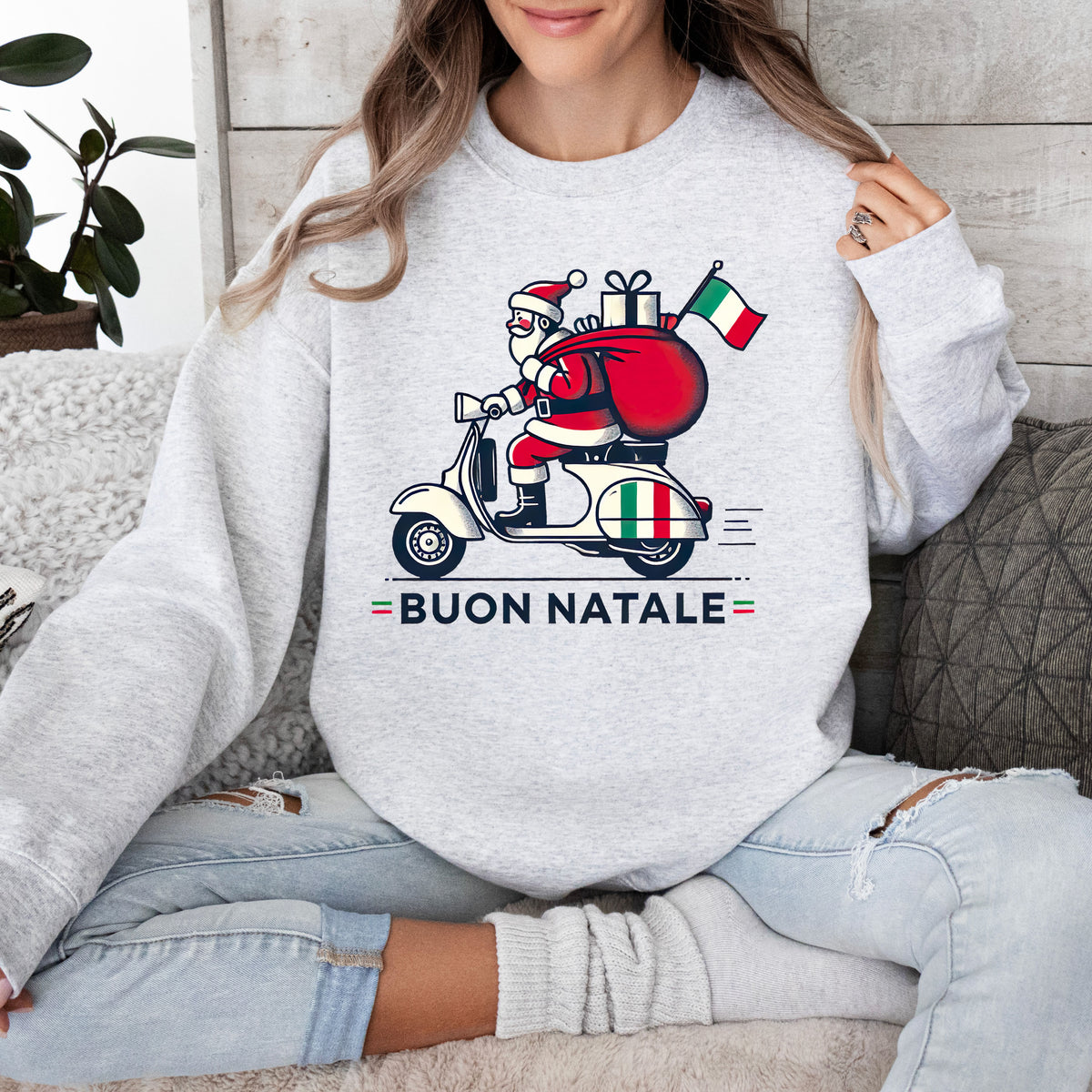 Buon Natale Italian Santa Christmas Shirt | Ash Unisex Crewneck Sweatshirt