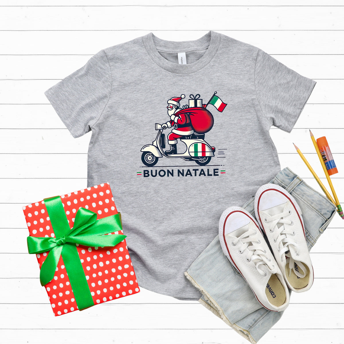 Buon Natale Italian Santa Christmas Shirt | Athletic Heather Youth Jersey T-shirt